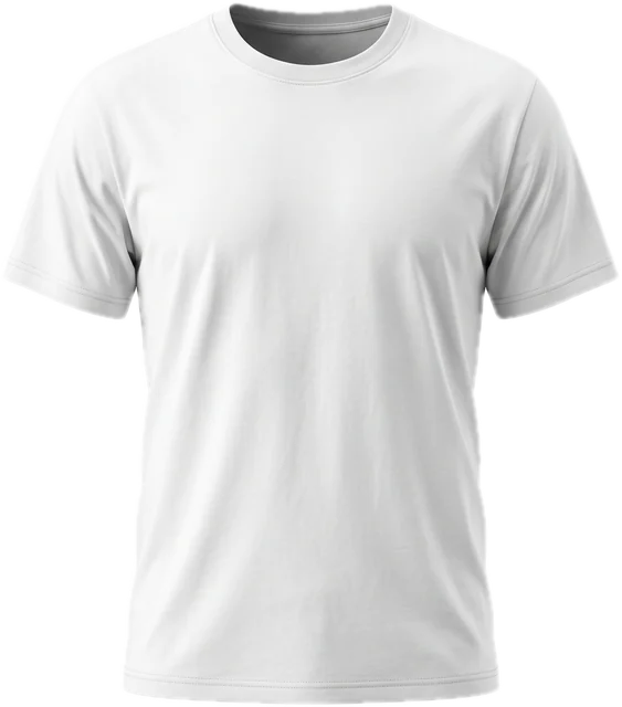 KI-Produktbild des weißen T-Shirts auf weißem Grund.